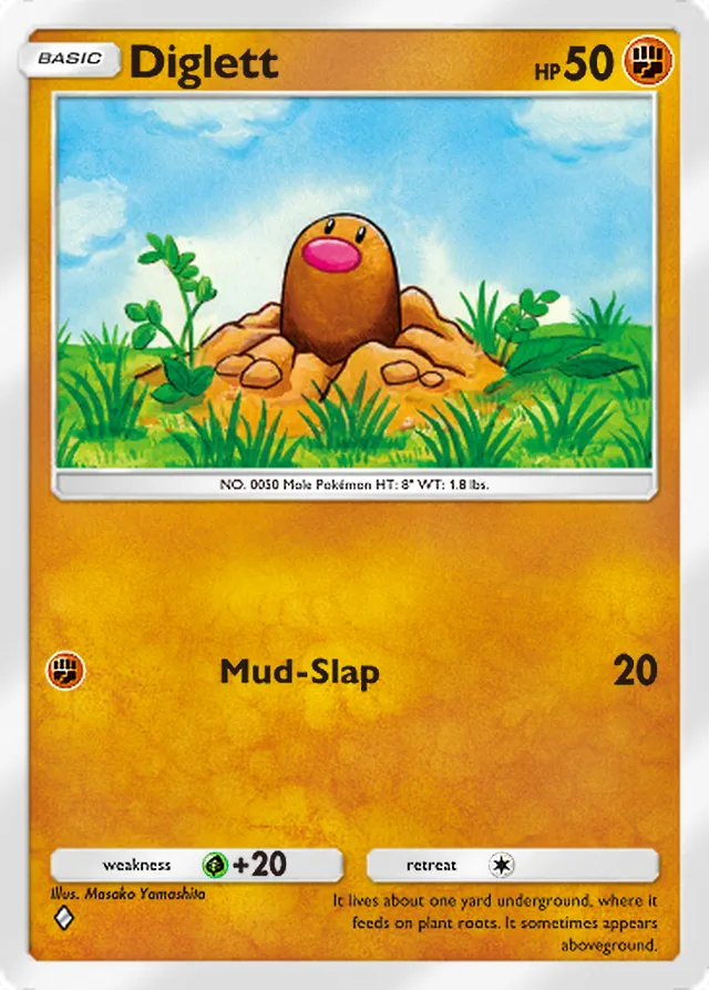 Diglett, Genetic Apex #139, Basic Fighting Pokémon, illustrated by Masako Yamashita