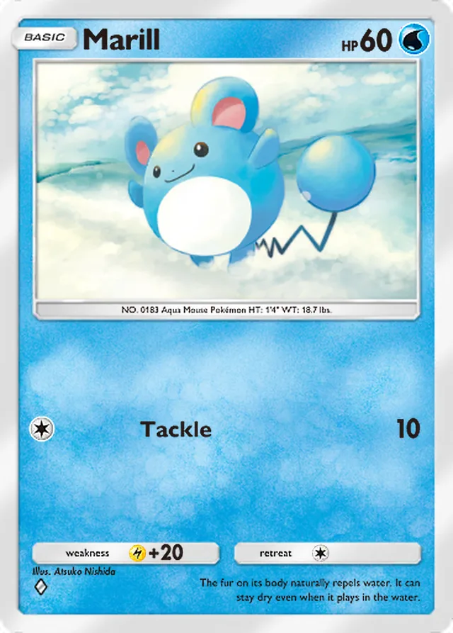 Marill, Wisdom of Sea and Sky #049, Basic Water Pokémon, illustrated by Atsuko Nishida