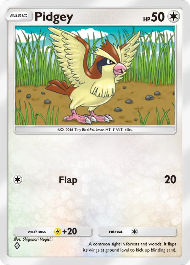 Pidgey, Mythical Island #057, Basic Colorless Pokémon, illustrated by Shigenori Negishi
