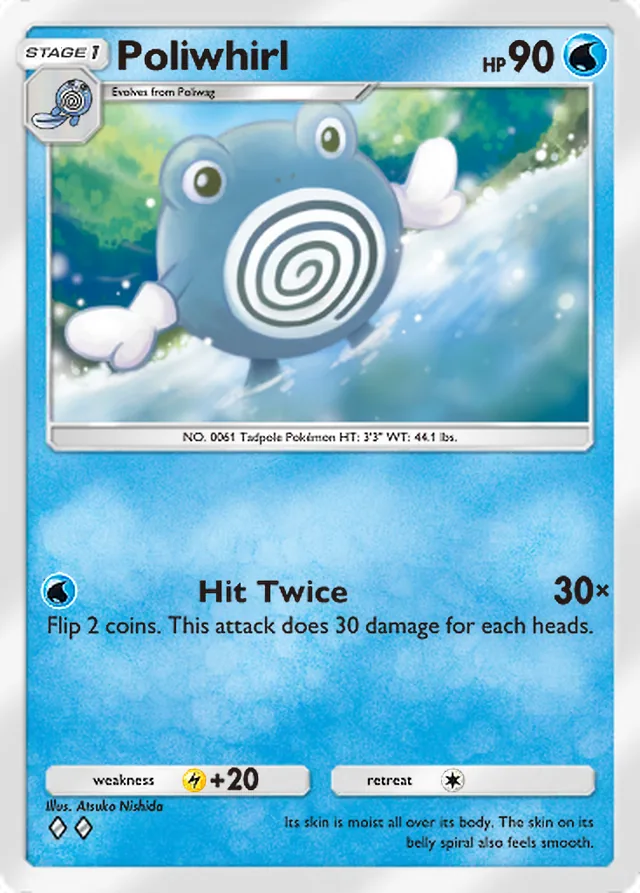 Poliwhirl, Pulsing Aura #034, Stage 1 Water Pokémon, illustrated by Atsuko Nishida