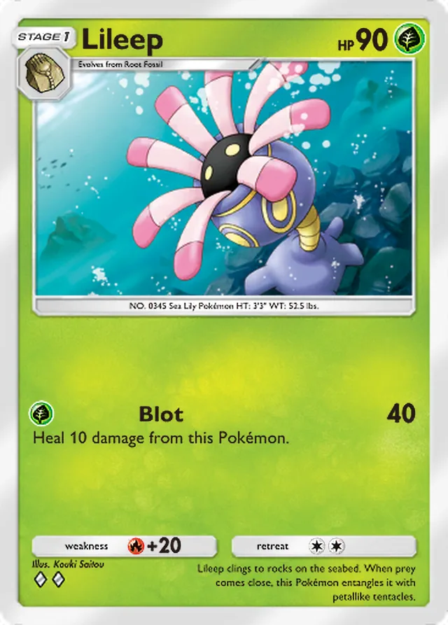 Lileep, Ruler of the Skies #006, Stage 1 Grass Pokémon, illustrated by Kouki Saitou