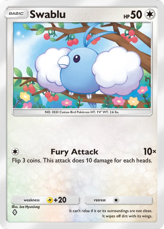 Swablu, Paradox Drive #061, Basic Colorless Pokémon, illustrated by Lee HyunJung