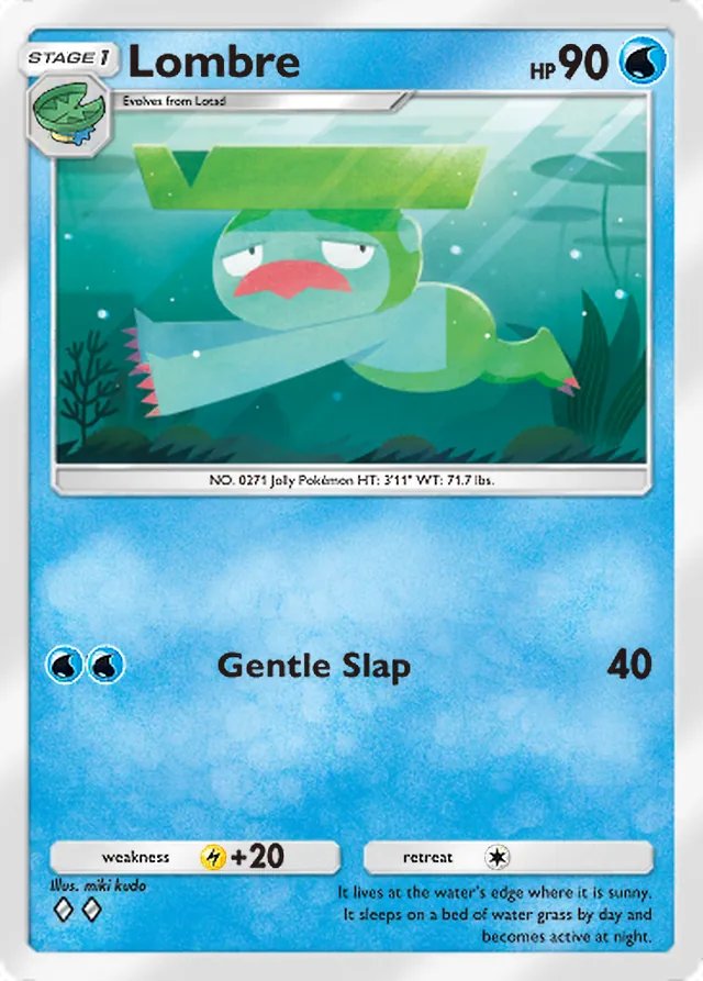 Lombre, Mega Rising #054, Stage 1 Water Pokémon, illustrated by miki kudo