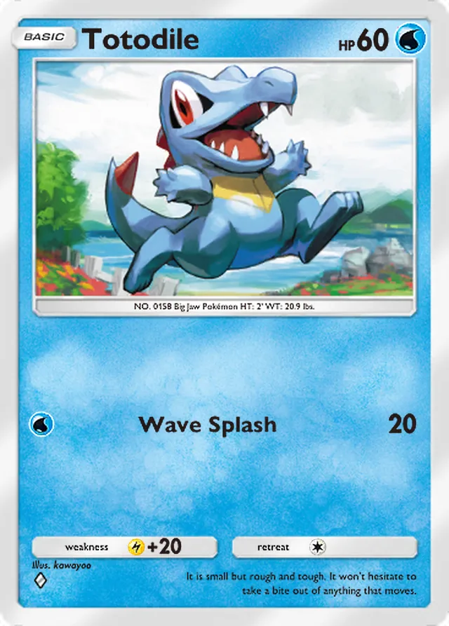 Totodile, Wisdom of Sea and Sky #046, Basic Water Pokémon, illustrated by kawayoo