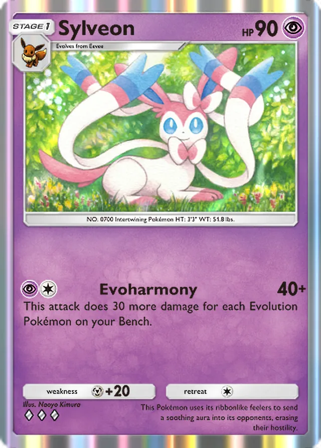 Sylveon, Eevee Grove #033, Stage 1 Psychic Pokémon, illustrated by Naoyo Kimura