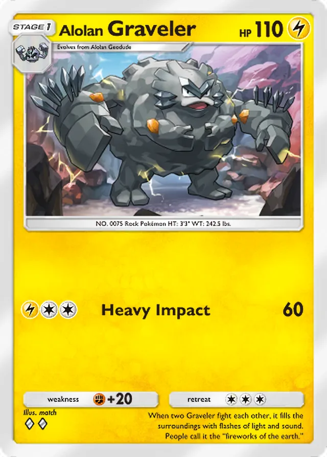 Alolan Graveler, Celestial Guardians #060, Stage 1 Lightning Pokémon, illustrated by match