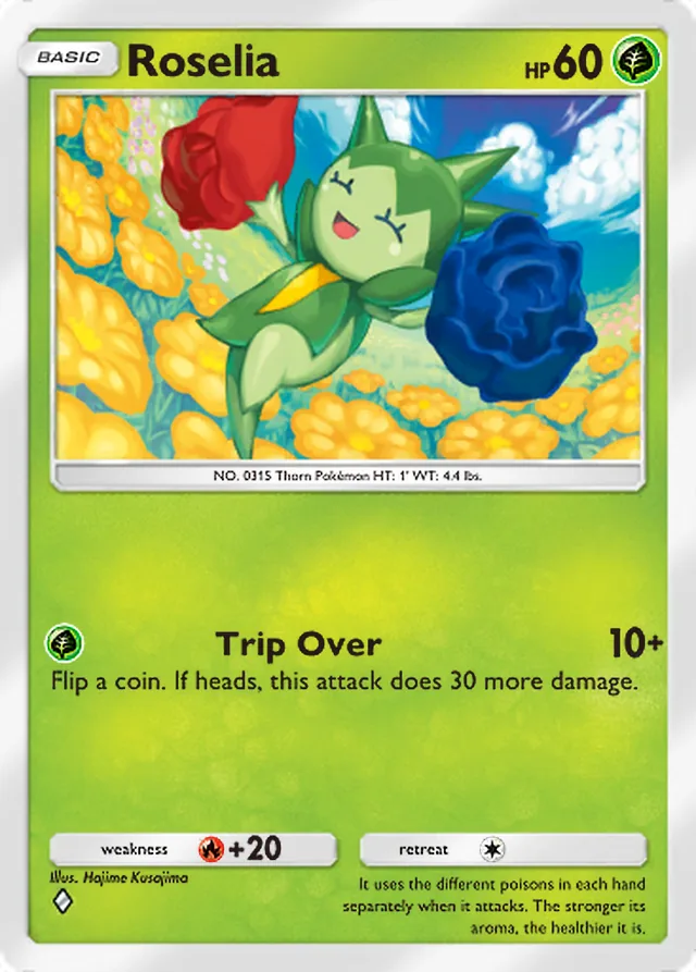 Roselia, Fantastical Parade #004, Basic Grass Pokémon, illustrated by Hajime Kusajima
