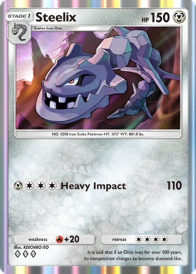 Steelix, Wisdom of Sea and Sky #122, Stage 1 Metal Pokémon, illustrated by KEIICHIRO ITO