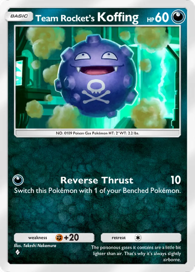 Team Rocket’s Koffing, Team Rocket’s Ambition #042, Basic Darkness Pokémon, illustrated by Takeshi Nakamura