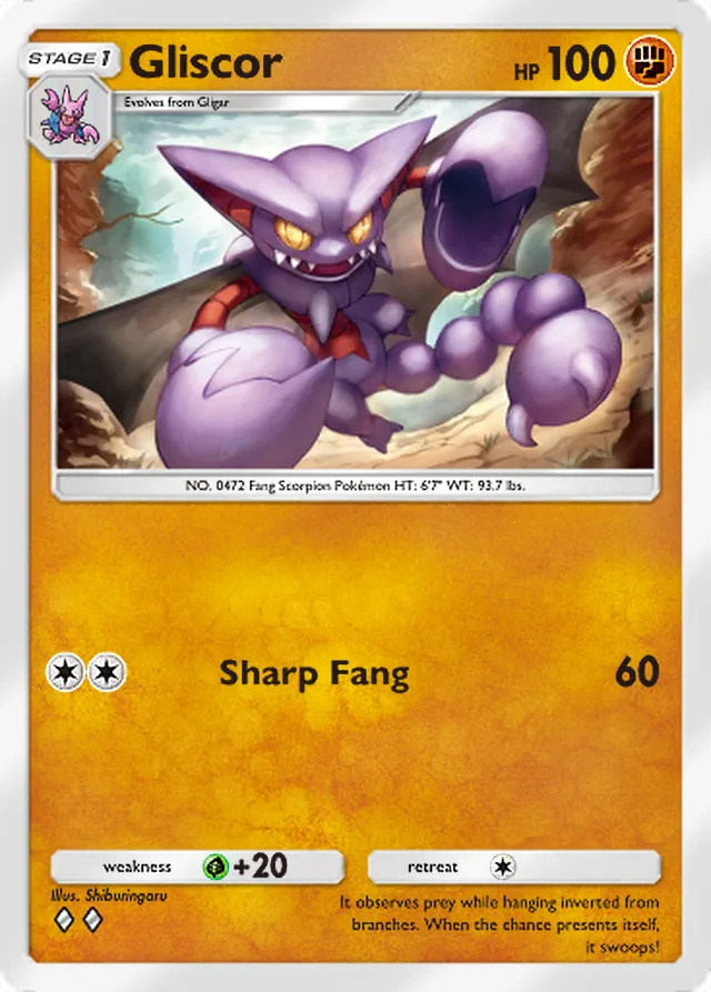 Gliscor, Wisdom of Sea and Sky #095, Stage 1 Fighting Pokémon, illustrated by Shiburingaru
