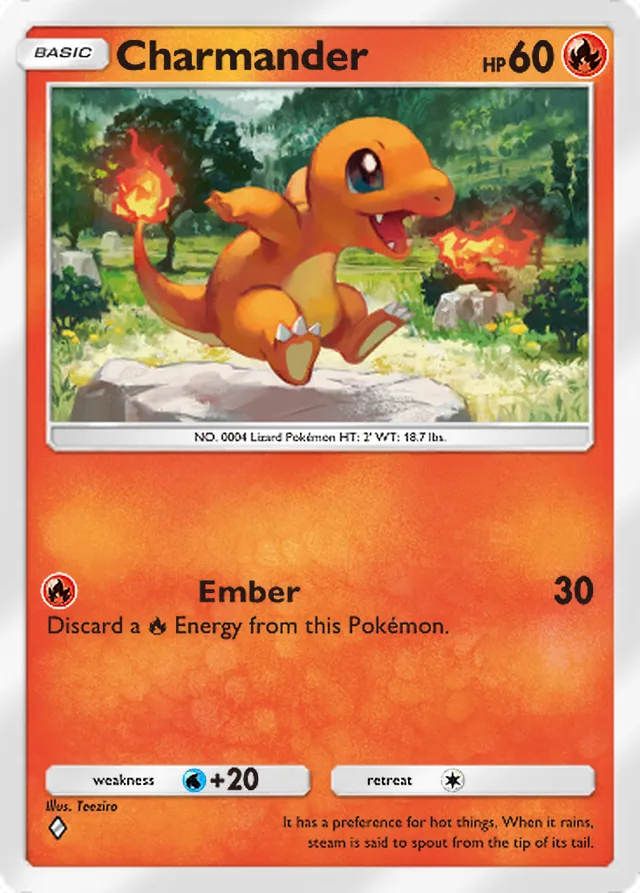 Charmander, Genetic Apex #033, Basic Fire Pokémon, illustrated by Teeziro