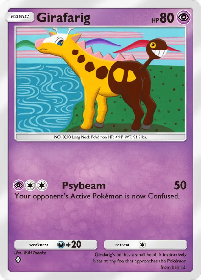Girafarig, Wisdom of Sea and Sky #087, Basic Psychic Pokémon, illustrated by Miki Tanaka