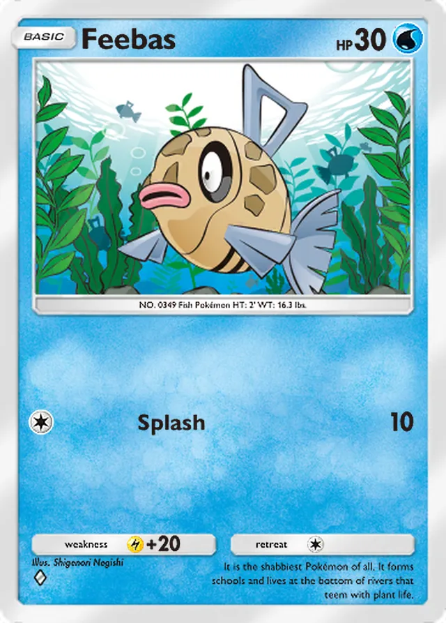 Feebas, Everyday Wonders #014, Basic Water Pokémon, illustrated by Shigenori Negishi