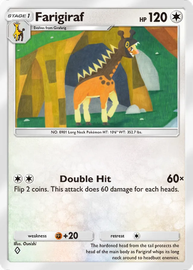 Farigiraf, Paradox Drive #058, Stage 1 Colorless Pokémon, illustrated by Ounishi