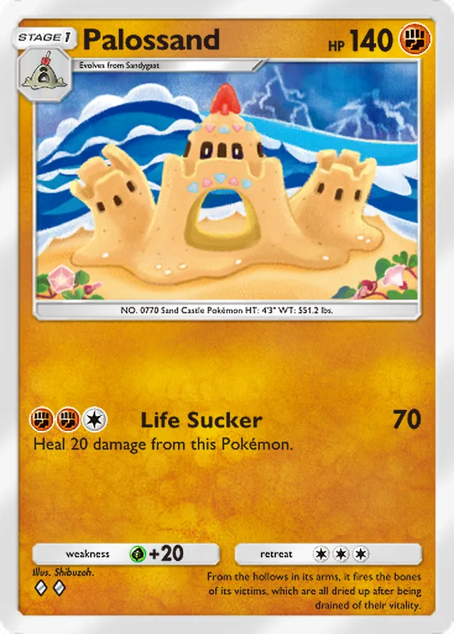 Palossand, Mega Rising #144, Stage 1 Fighting Pokémon, illustrated by Shibuzoh.