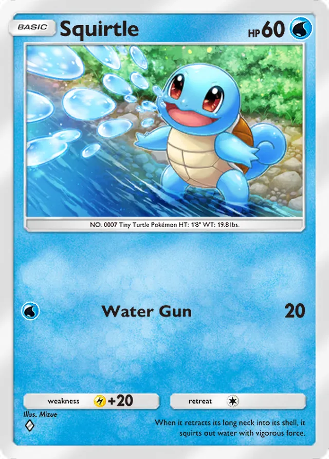 Squirtle, Genetic Apex #053, Basic Water Pokémon, illustrated by Mizue