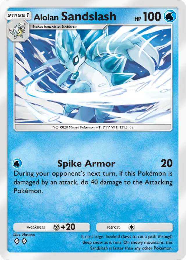 Alolan Sandslash, Celestial Guardians #039, Stage 1 Water Pokémon, illustrated by Hasuno