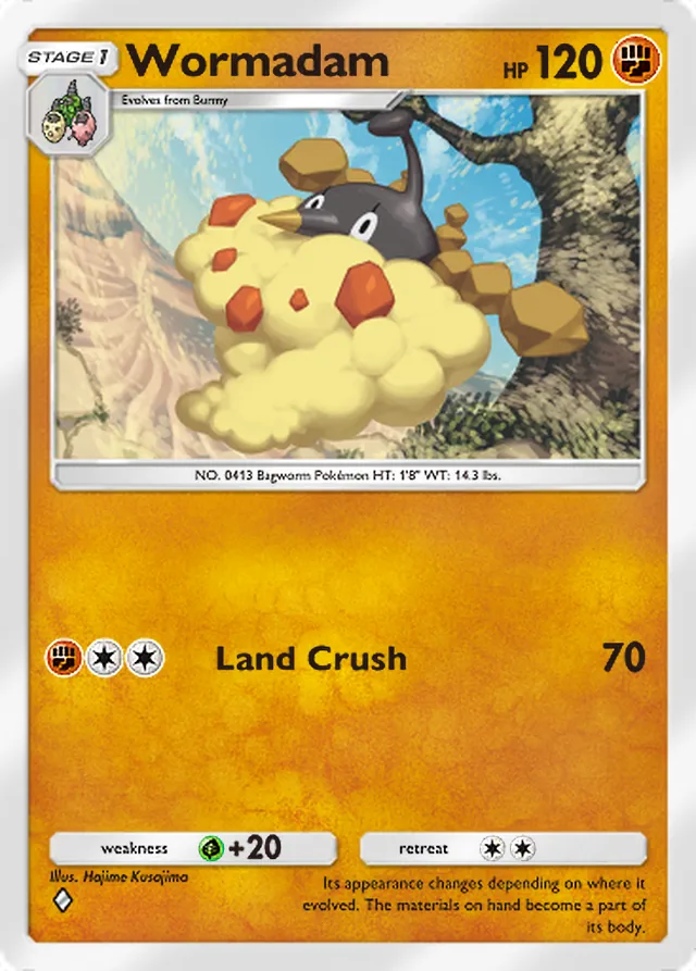 Wormadam, Space-Time Smackdown #090, Stage 1 Fighting Pokémon, illustrated by Hajime Kusajima