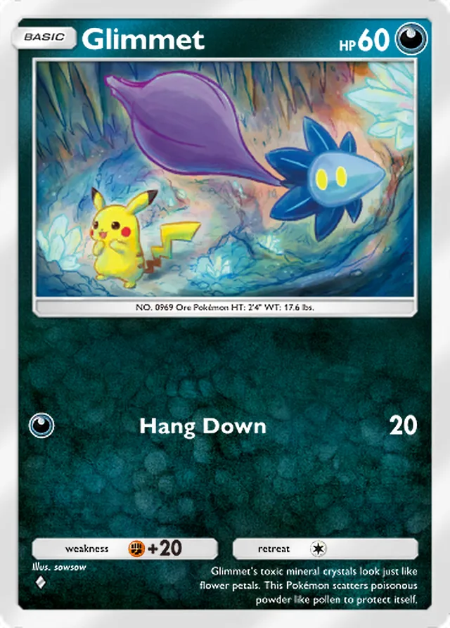 Glimmet, Paradox Drive #044, Basic Darkness Pokémon, illustrated by sowsow