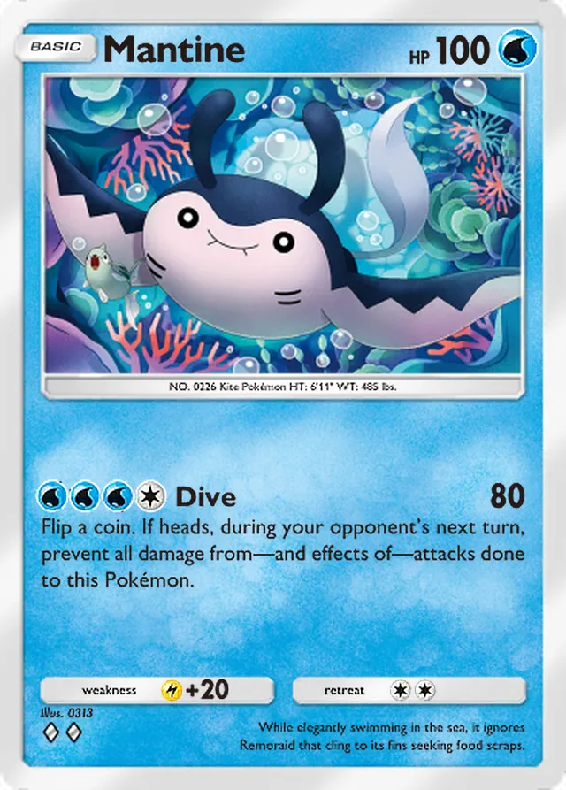 Mantine, Wisdom of Sea and Sky #058, Basic Water Pokémon, illustrated by 0313