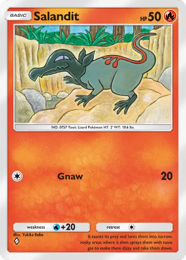 Salandit, Celestial Guardians #035, Basic Fire Pokémon, illustrated by Yukiko Baba