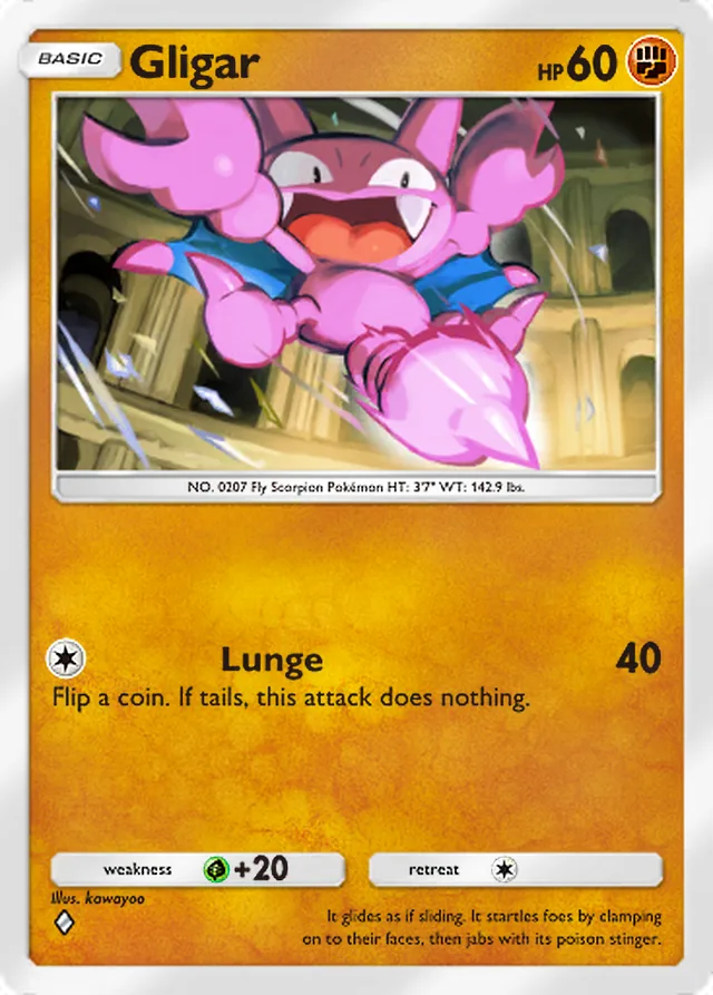 Gligar, Pulsing Aura #074, Basic Fighting Pokémon, illustrated by kawayoo