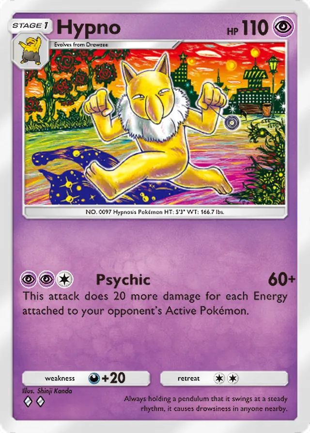 Hypno, Ruler of the Skies #067, Stage 1 Psychic Pokémon, illustrated by Shinji Kanda