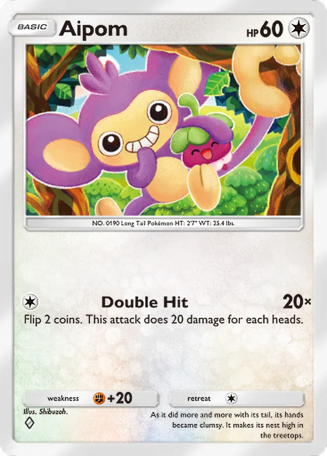 Aipom, Eevee Grove #058, Basic Colorless Pokémon, illustrated by Shibuzoh.