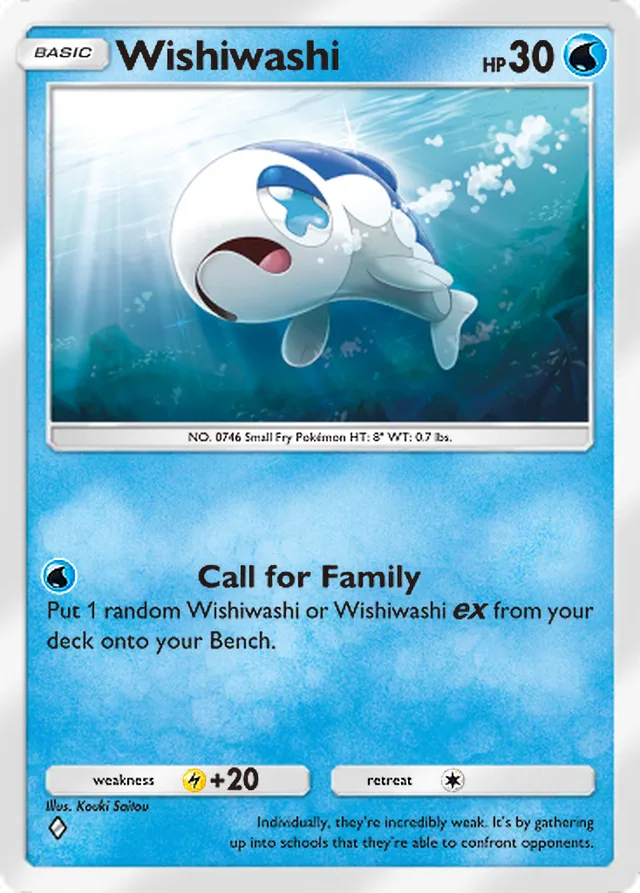Wishiwashi, Celestial Guardians #050, Basic Water Pokémon, illustrated by Kouki Saitou