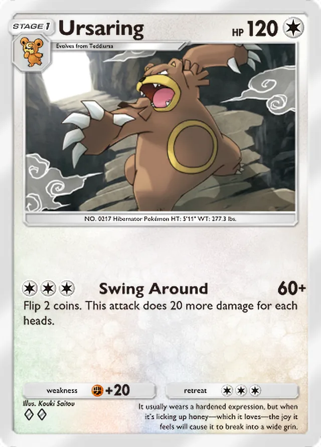 Ursaring, Wisdom of Sea and Sky #146, Stage 1 Colorless Pokémon, illustrated by Kouki Saitou