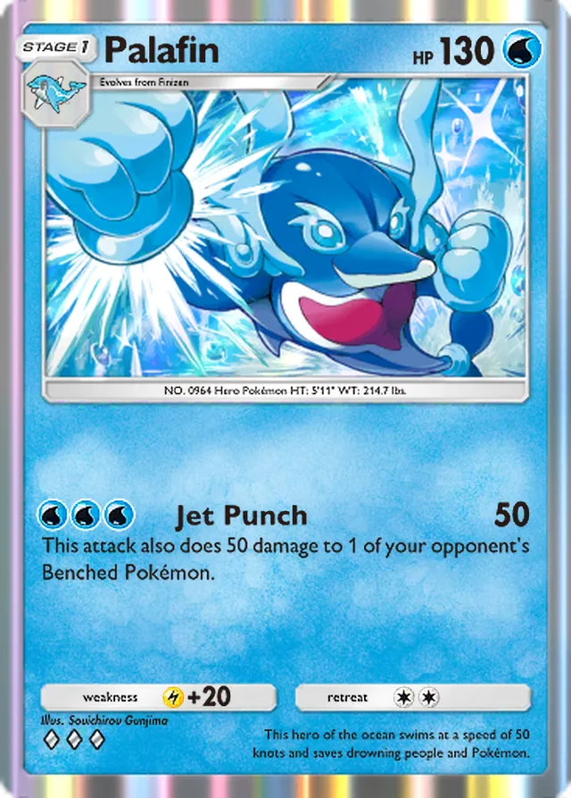 Palafin, Paldean Wonders #028, Stage 1 Water Pokémon, illustrated by Souichirou Gunjima