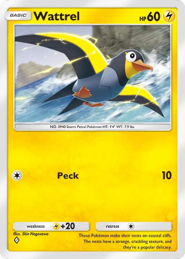 Wattrel, Ruler of the Skies #062, Basic Lightning Pokémon, illustrated by Shin Nagasawa