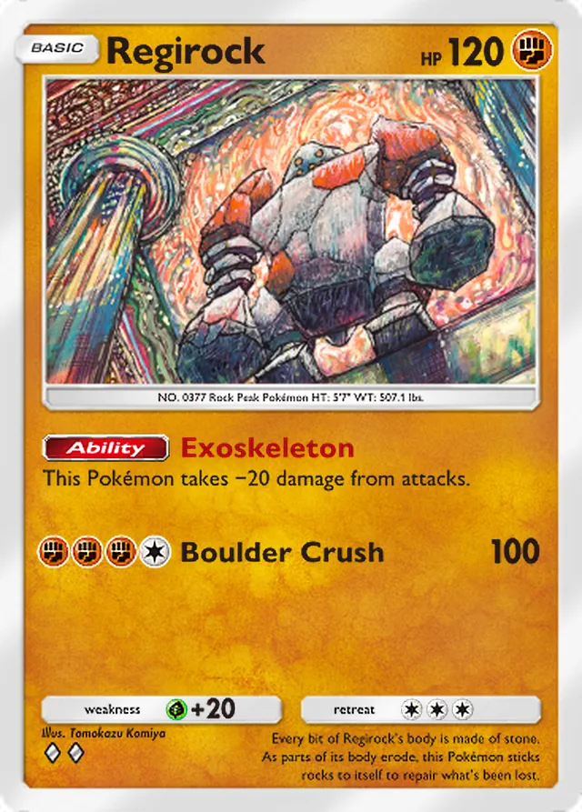Regirock, Space-Time Smackdown #087, Basic Fighting Pokémon, illustrated by Tomokazu Komiya