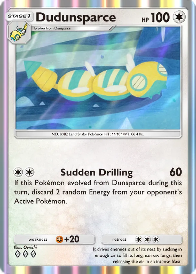 Dudunsparce, Paradox Drive #060, Stage 1 Colorless Pokémon, illustrated by Ounishi