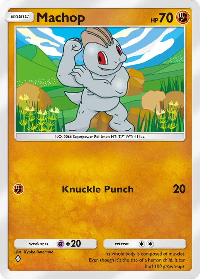 Machop, Genetic Apex #143, Basic Fighting Pokémon, illustrated by Kyoko Umemoto