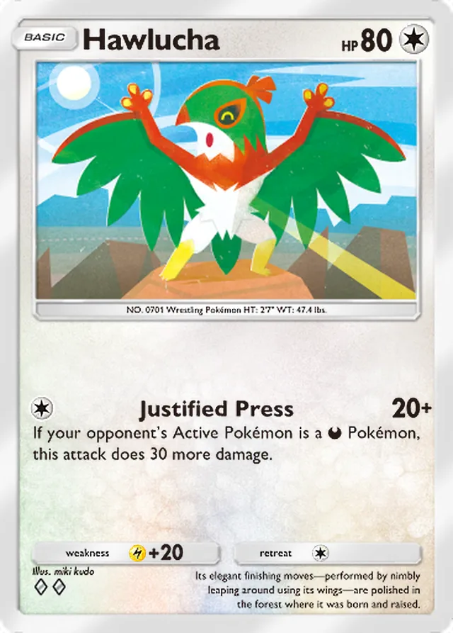 Hawlucha, Celestial Guardians #132, Basic Colorless Pokémon, illustrated by miki kudo