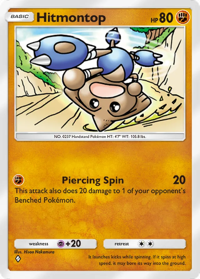 Hitmontop, Wisdom of Sea and Sky #102, Basic Fighting Pokémon, illustrated by Hisao Nakamura