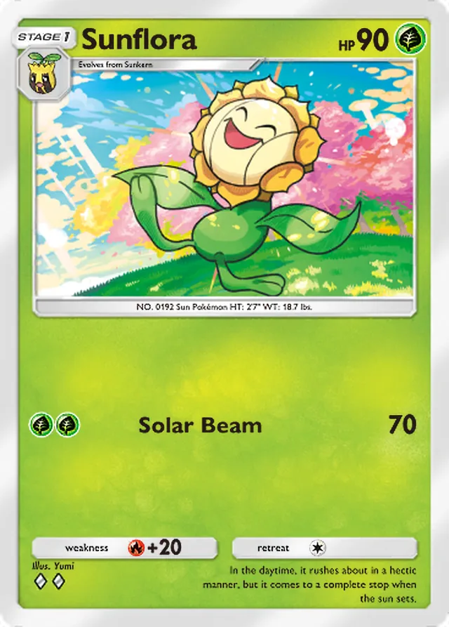 Sunflora, Wisdom of Sea and Sky #017, Stage 1 Grass Pokémon, illustrated by Yumi