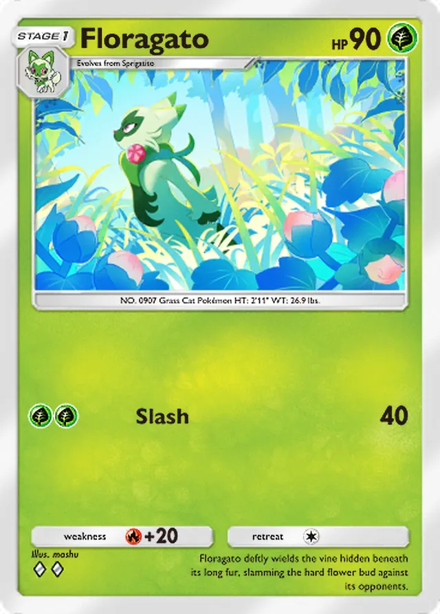 Floragato, Shining Revelry #006, Stage 1 Grass Pokémon, illustrated by mashu