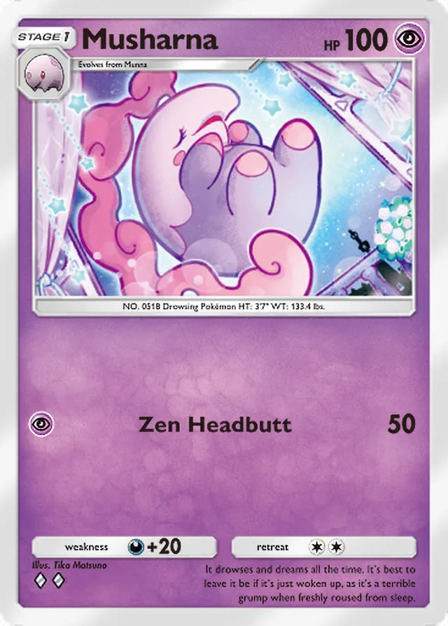 Musharna, Everyday Wonders #029, Stage 1 Psychic Pokémon, illustrated by Tika Matsuno