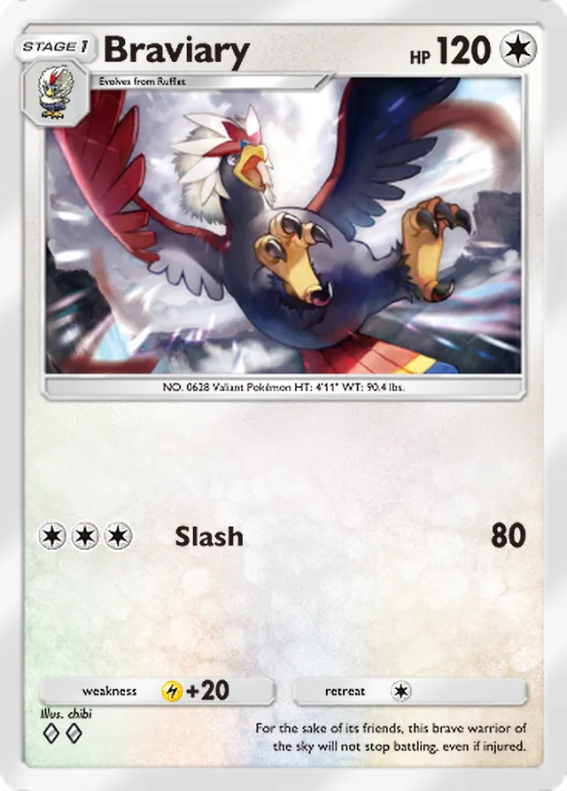 Braviary, Mega Rising #205, Stage 1 Colorless Pokémon, illustrated by chibi