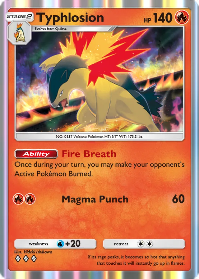 Typhlosion, Wisdom of Sea and Sky #029, Stage 2 Fire Pokémon, illustrated by Hideki Ishikawa