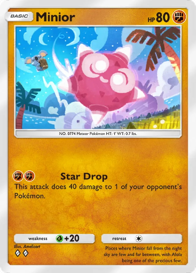 Minior, Celestial Guardians #105, Basic Fighting Pokémon, illustrated by Amelicart