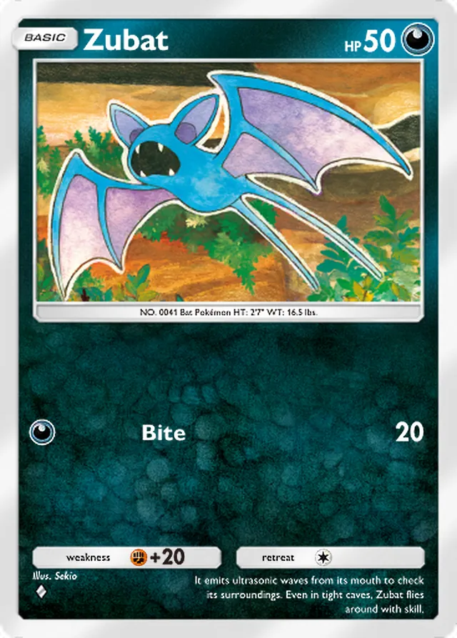 Zubat, Triumphant Light #048, Basic Darkness Pokémon, illustrated by Sekio