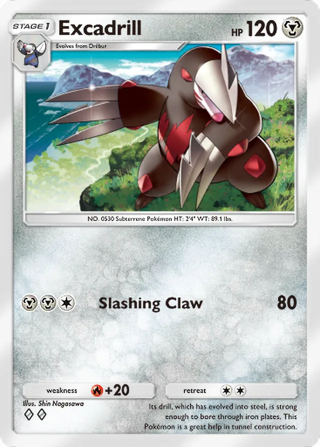 Excadrill, Fantastical Parade #114, Stage 1 Metal Pokémon, illustrated by Shin Nagasawa