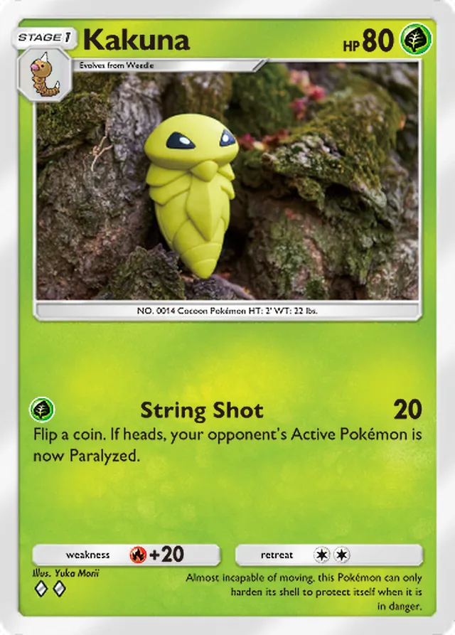 Kakuna, Shining Revelry #002, Stage 1 Grass Pokémon, illustrated by Yuka Morii