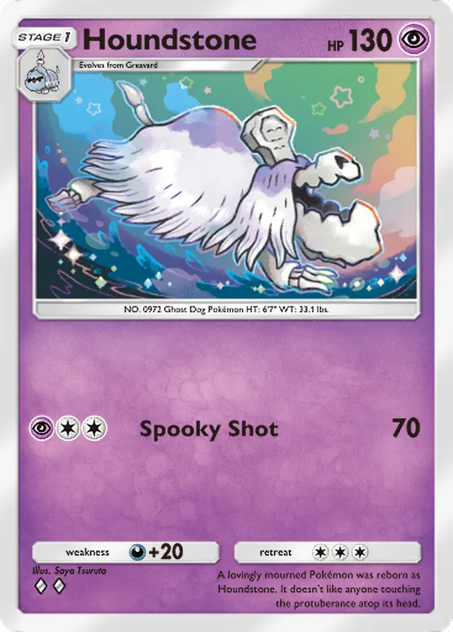 Houndstone, Paradox Drive #024, Stage 1 Psychic Pokémon, illustrated by Saya Tsuruta