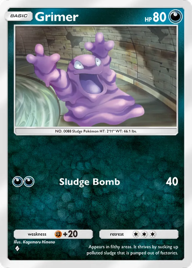 Grimer, Crimson Blaze #045, Basic Darkness Pokémon, illustrated by Kagemaru Himeno