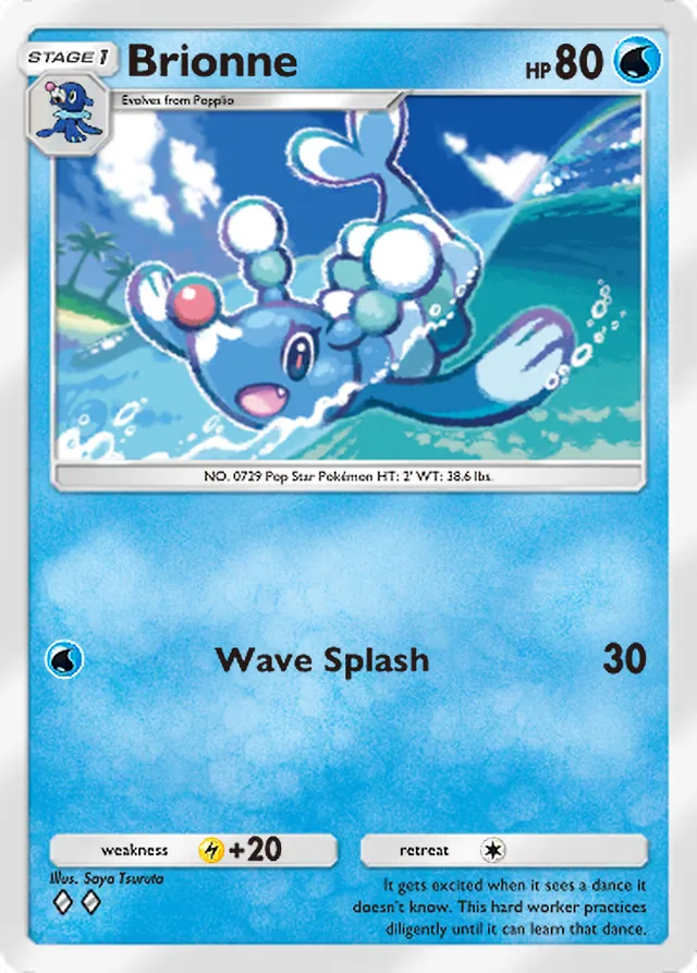Brionne, Celestial Guardians #047, Stage 1 Water Pokémon, illustrated by Saya Tsuruta