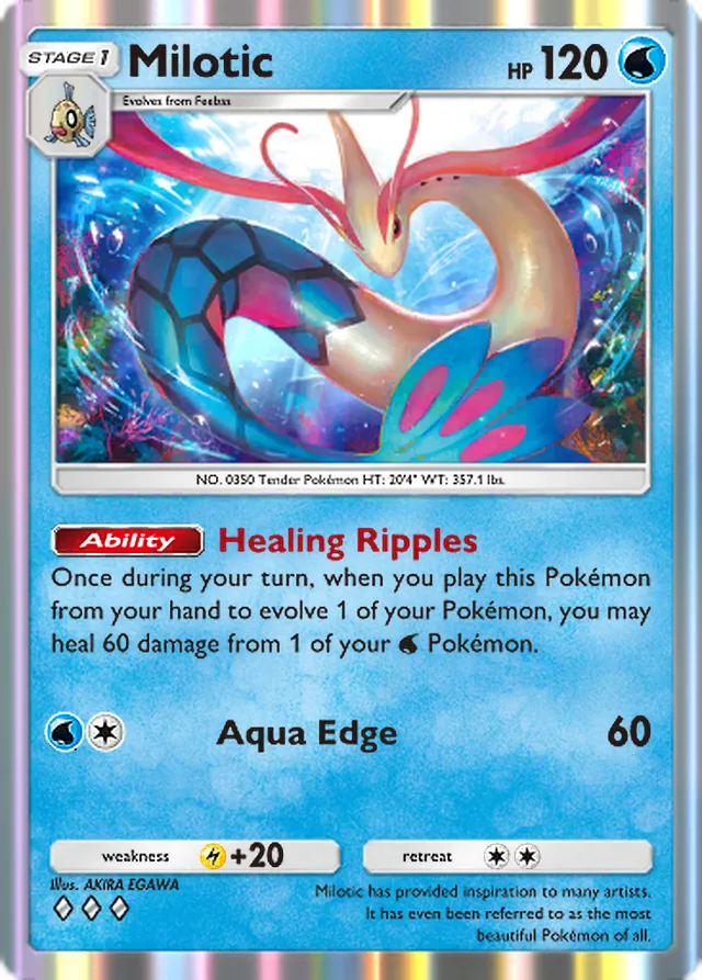 Milotic, Secluded Springs #022, Stage 1 Water Pokémon, illustrated by AKIRA EGAWA